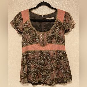 NANETTE LEPORE - Classy Blouse- Peplum Top - Sheer & Shimmer - Silk Blouse